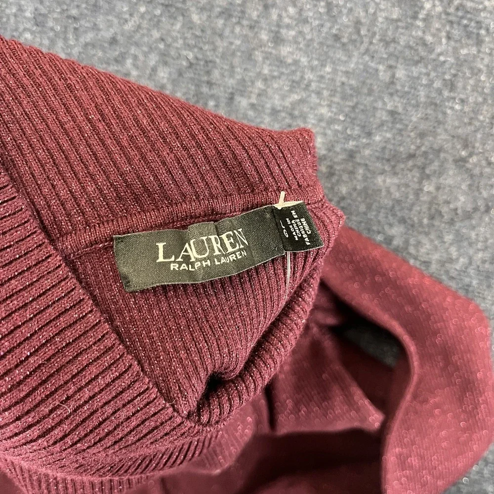 Lauren Ralph‎ Lauren Sweater Womens Medium Red Turtleneck Metallic Knit Pullover